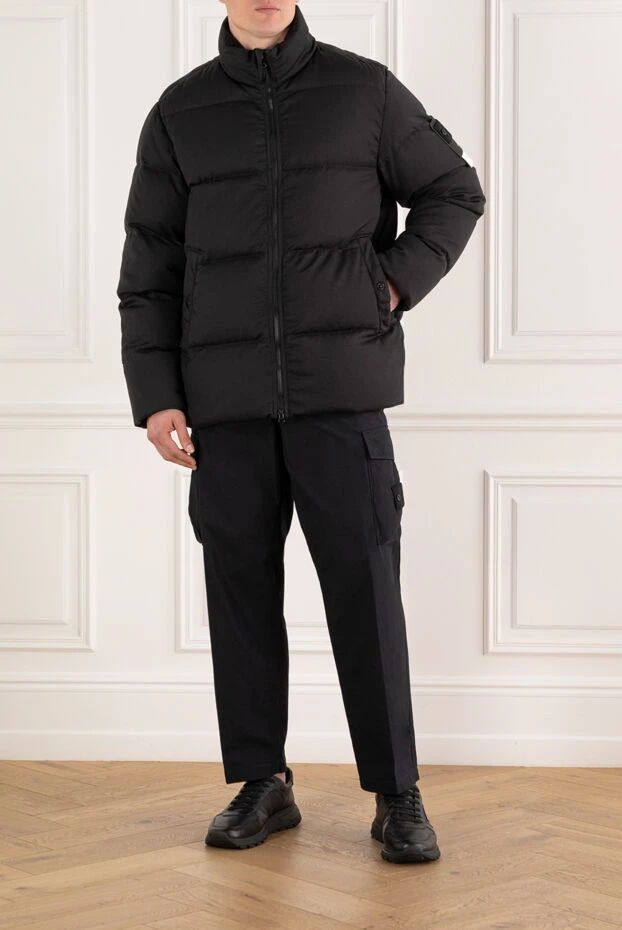 Stone Island шерстяной пуховик черный мужской с логотипом 187562 - фото 2