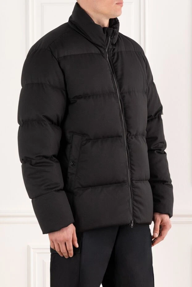 Stone Island шерстяной пуховик черный мужской с логотипом 187562 - фото 3