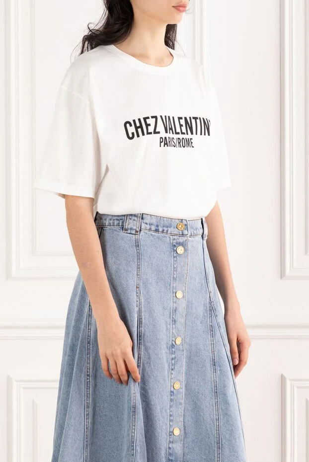 Valentino футболка из хлопка с логотипом и ребристым воротником белая 187594 - фото 3