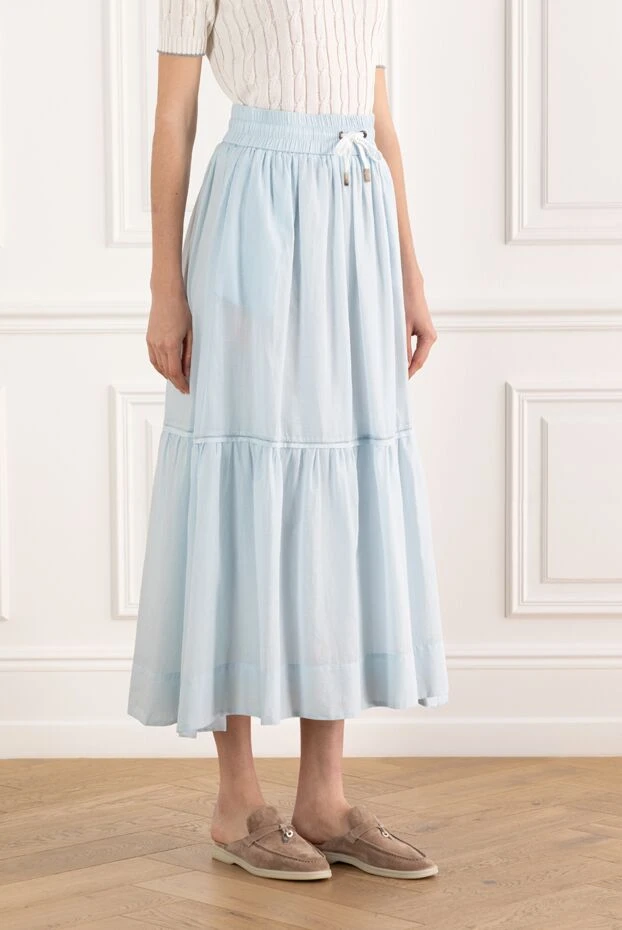 Peserico long translucent skirt made of pure cotton voile blue 187663 - photo 3