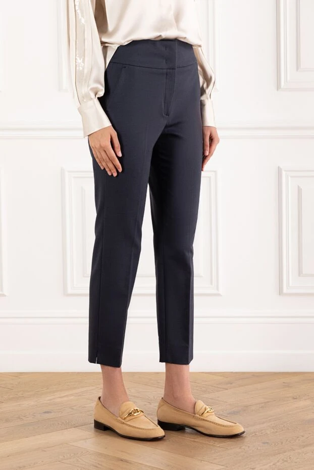 Peserico thick cotton and viscose trousers blue women's with wide belt 187670 - photo 3