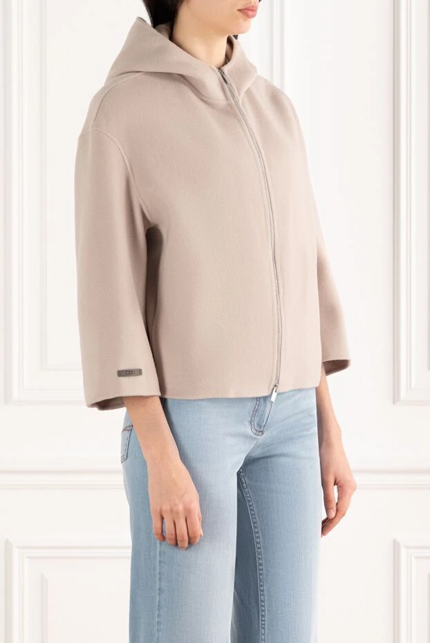 Peserico lightweight jacket made of double-layer wool with a hood, beige 187672 - photo 3