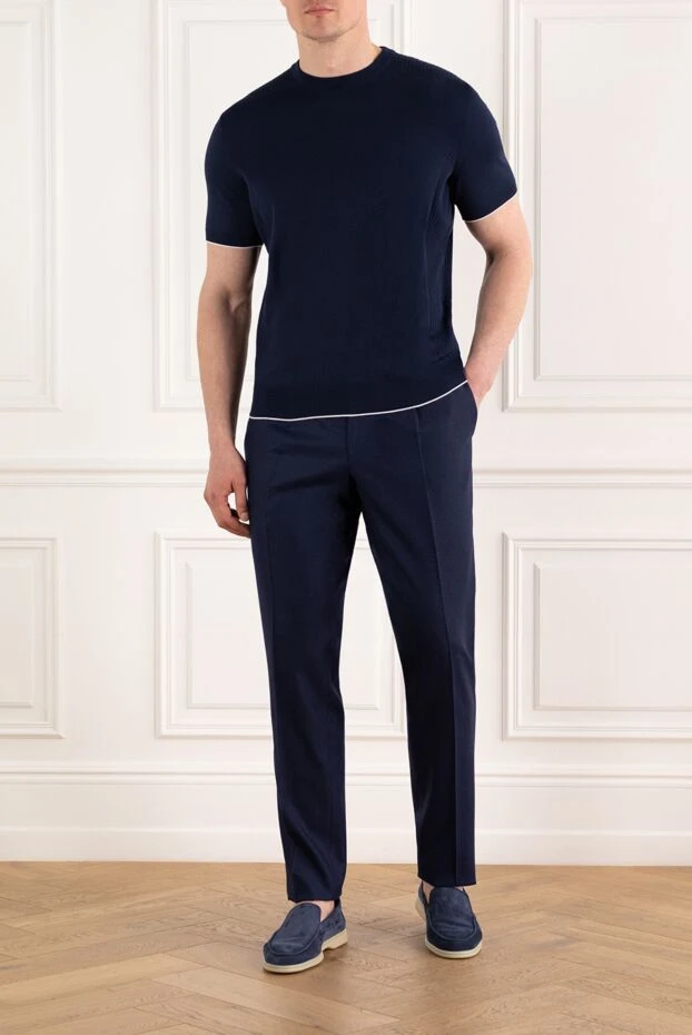 Lubiam men's dark blue wool trousers with pintucks 187702 - photo 2