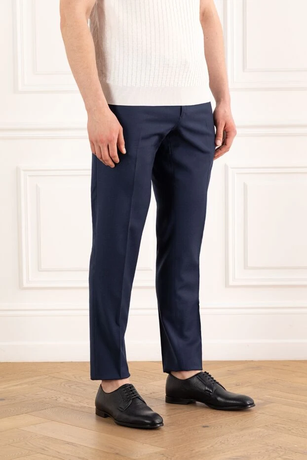 Lubiam men's blue wool trousers with slit pockets 187703 - photo 3