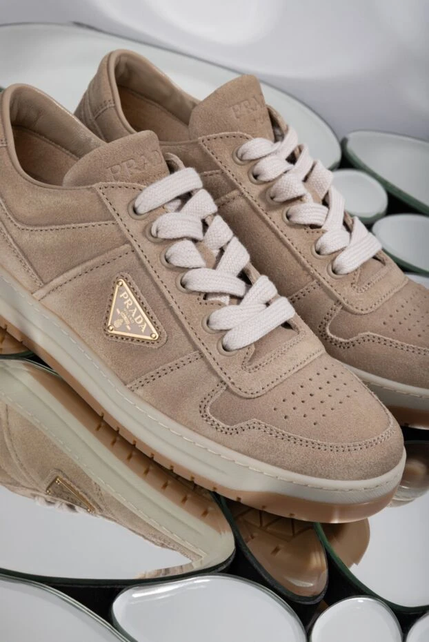 Prada women's beige suede downtown sneakers with logo 187761 - photo 2