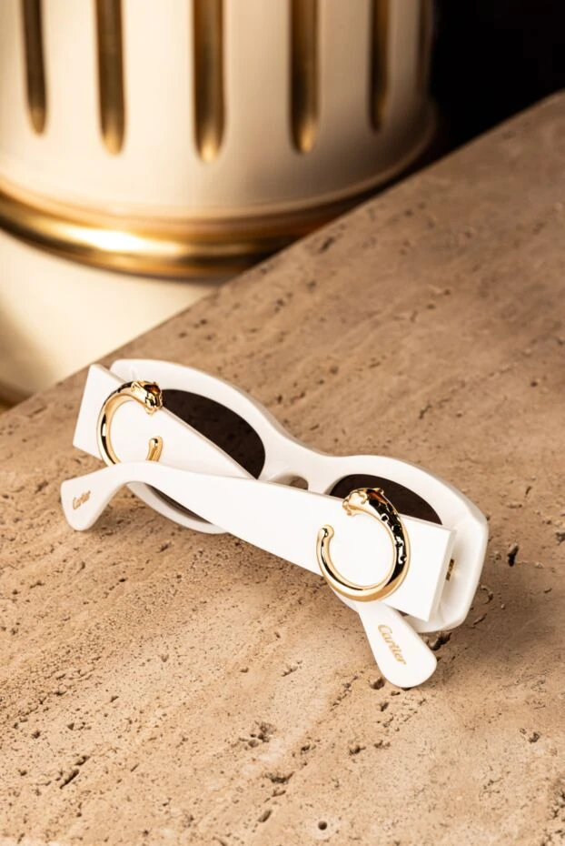 Cartier белые солнцезащитные очки panthere с золотистой отделкой 187764 - фото 3