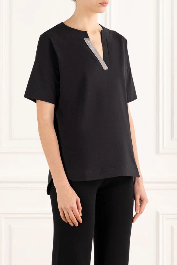 D.Exterior women's black cotton t-shirt with decorative stripe 187780 - photo 3