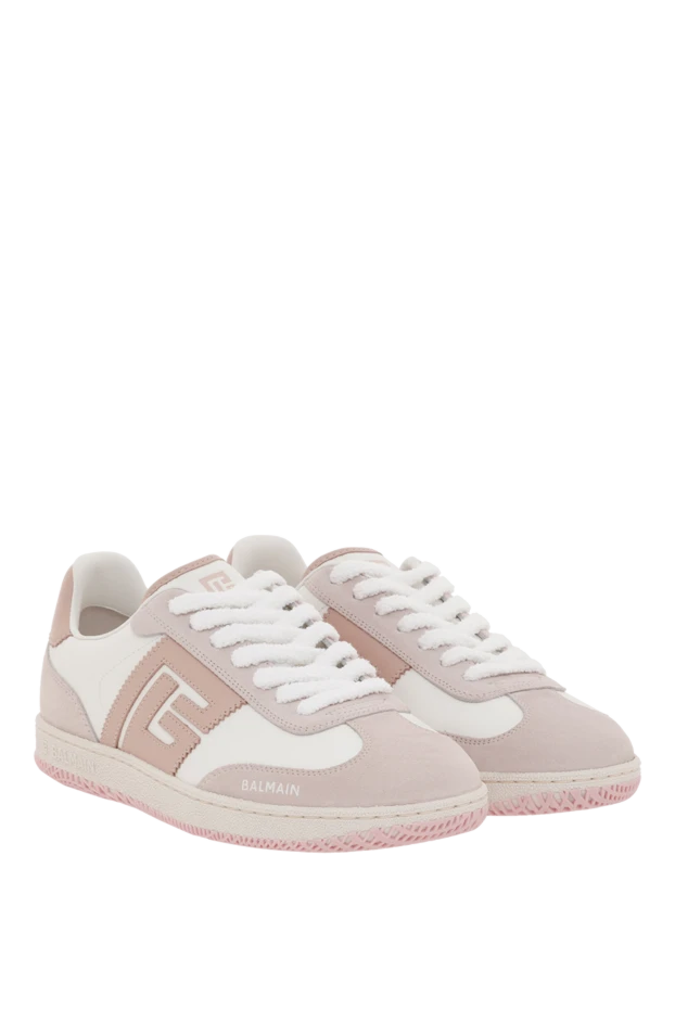Balmain women's swan sneakers in calfskin and suede pink 187789 - photo 3