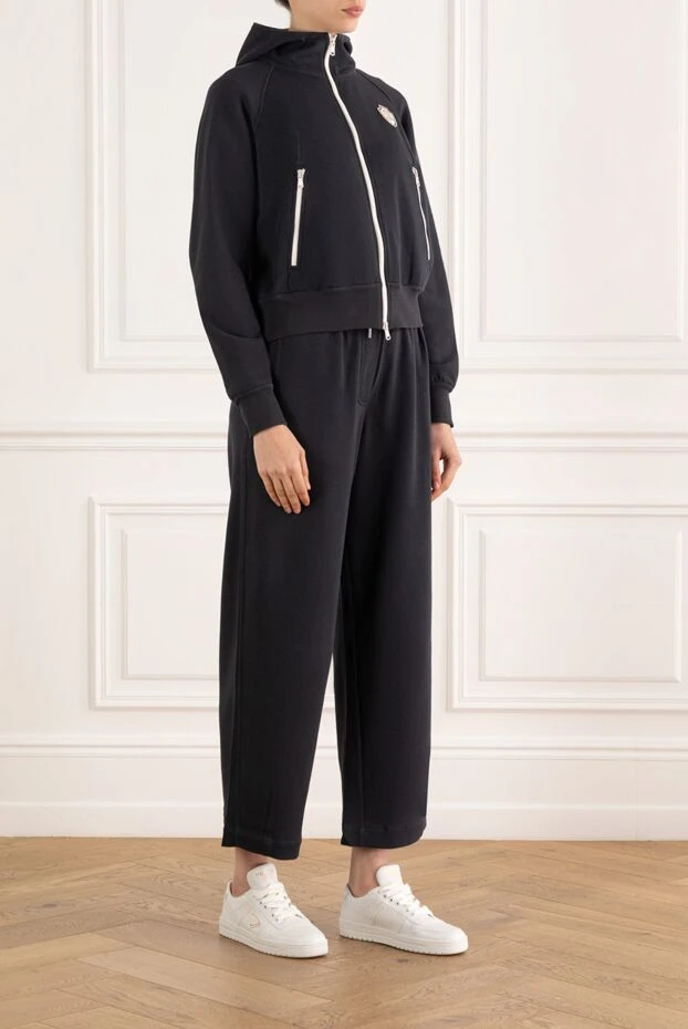 Brunello Cucinelli синий спортивный костюм из высокотехнологичного хлопкового пике с капюшоном и логотипом 187809 - фото 3