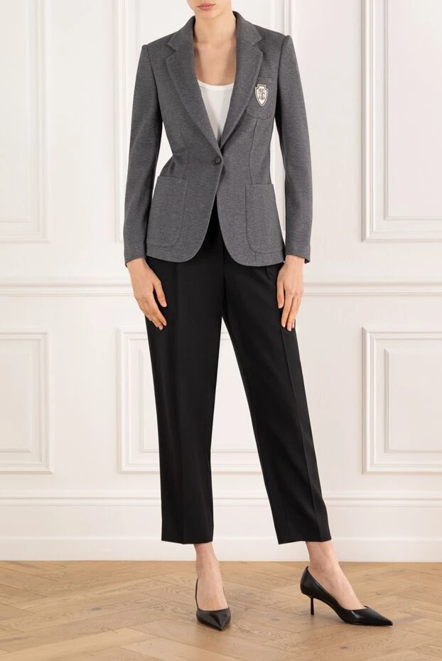 Single-breasted cotton jacket gray with brand emblem - photo 2
