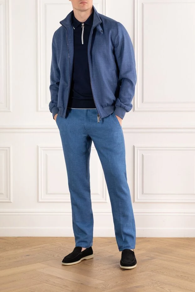 Куртка-блузон із суміші вовни, шовку та льону блакитна - фото 2