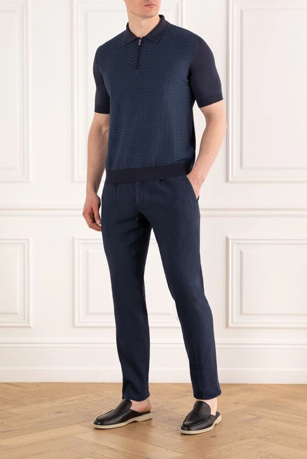 Stefano Ricci straight trousers with ties and pintucks, dark blue for men 187863 - photo 2