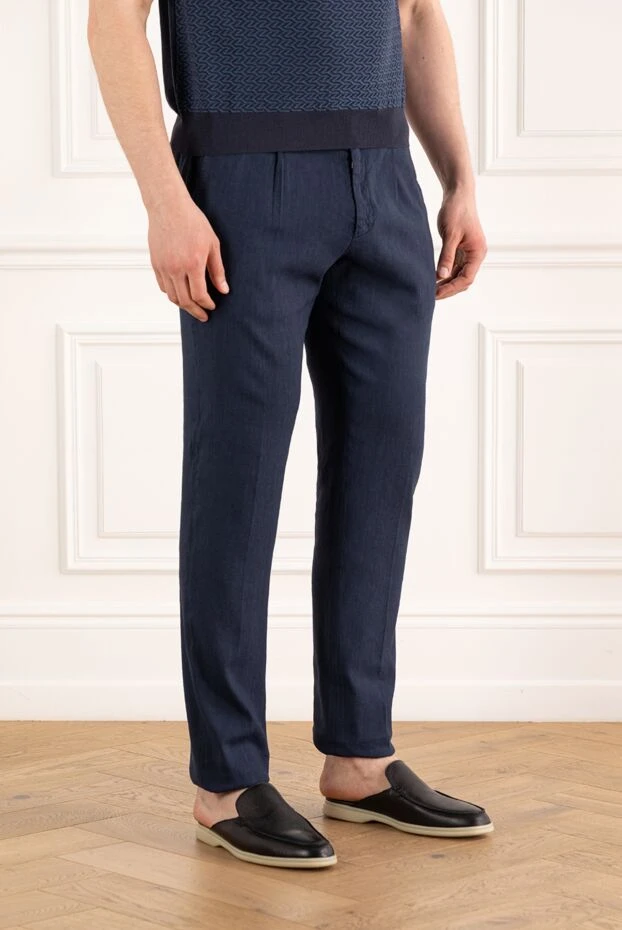 Stefano Ricci straight trousers with ties and pintucks, dark blue for men 187863 - photo 3