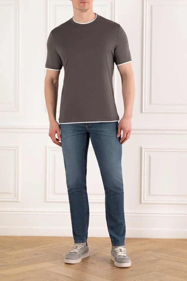 Brunello Cucinelli men's gray cotton t-shirt with piping 187883 - photo 2