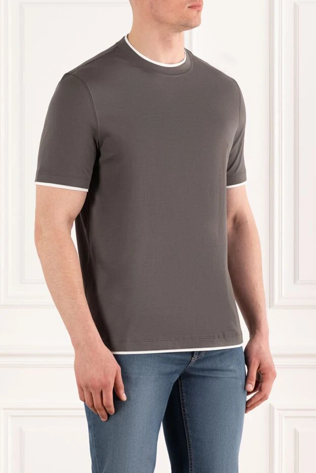 Brunello Cucinelli men's gray cotton t-shirt with piping 195728 - photo 3