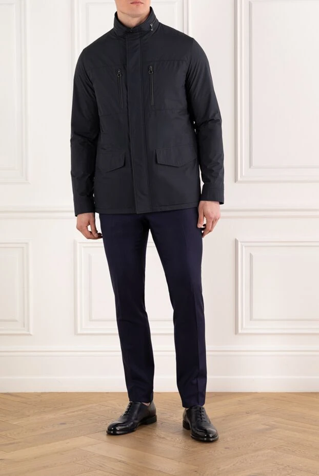 Blue Men's Nylon Jacket With Stand-Up Collar - photo 2