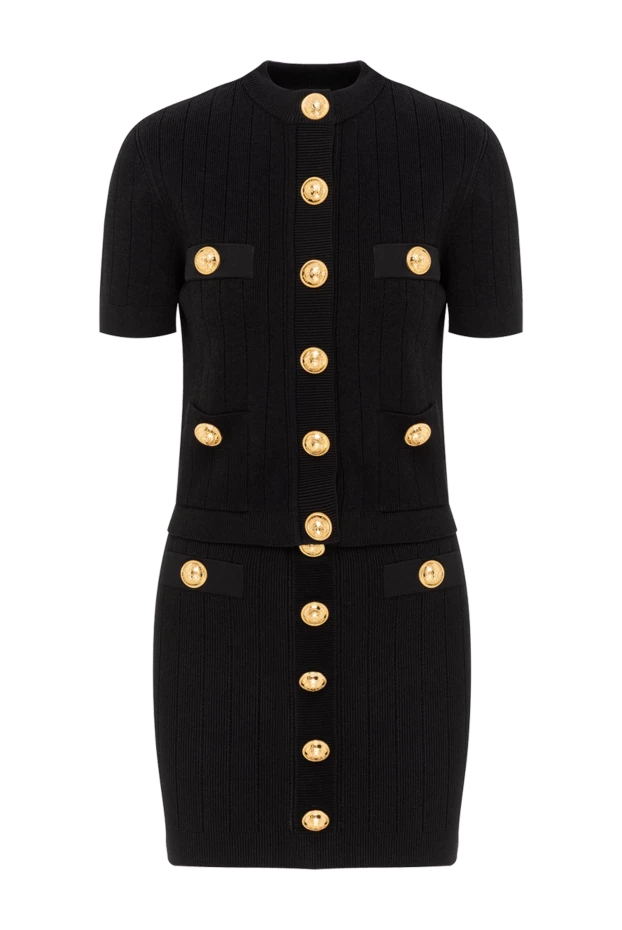 Balmain кардиган с юбкой черный тонкой вязки с пуговицами 187968 - фото 1