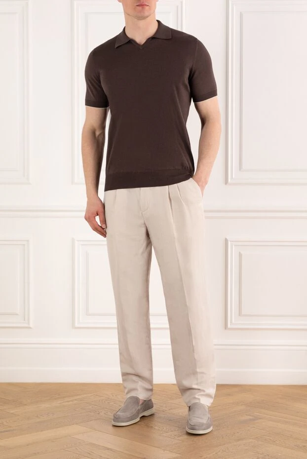Brunello Cucinelli men's brown polo without buttons with edging 187970 - photo 2