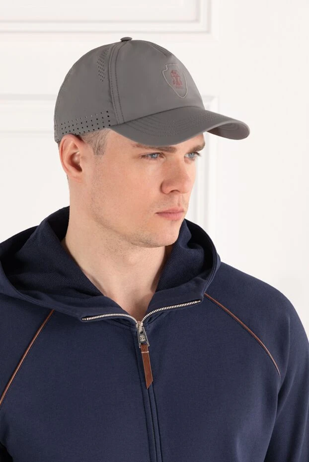 Brunello Cucinelli stretch nylon baseball cap with logo, gray 187976 - photo 2
