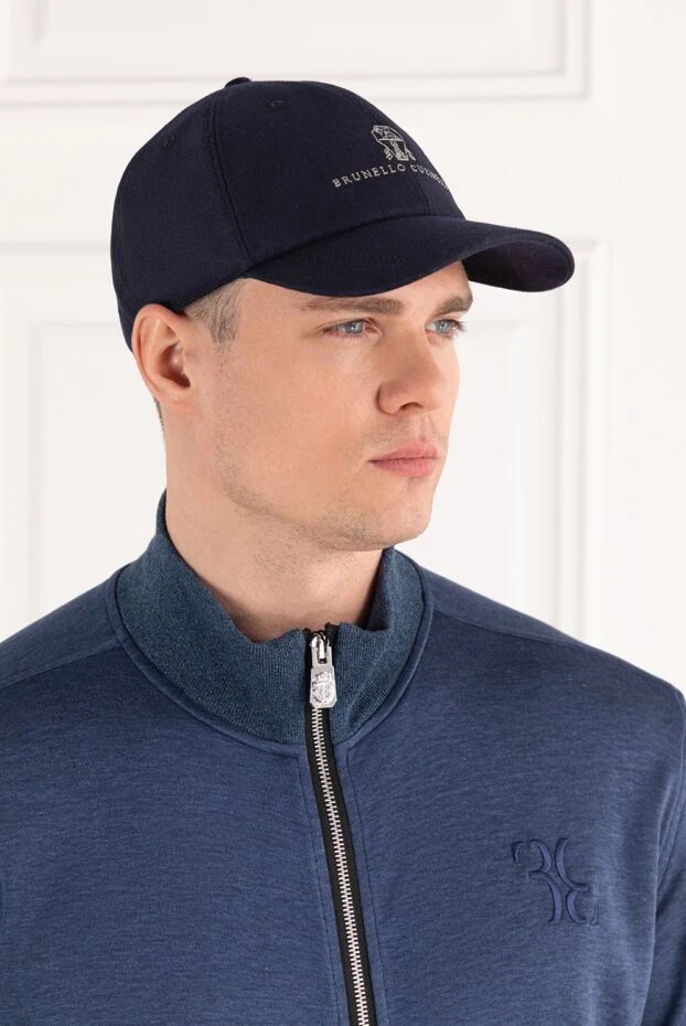 Brunello Cucinelli baseball cap made of natural wool flannel with embroidered logo blue 187978 - photo 2