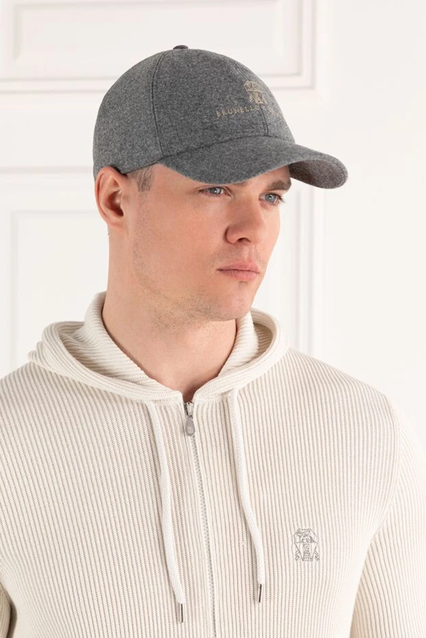 Brunello Cucinelli baseball cap made of natural wool flannel with embroidered logo, gray 187979 - photo 2