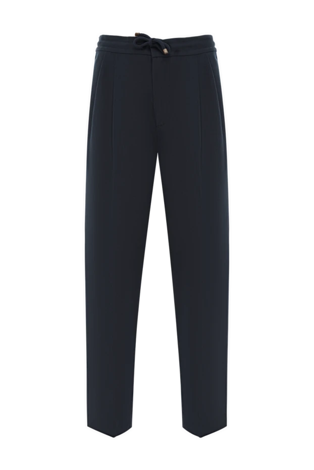 Blue loose tapered twill trousers with double pleats