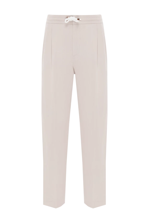 Beige loose tapered twill trousers with double pleats