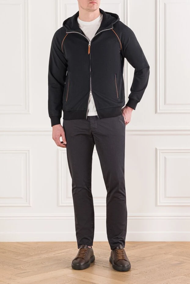 Brunello Cucinelli чорна спортивна куртка з контрастною помаранчевою окантовкою з бавовни 187983 - фото 2