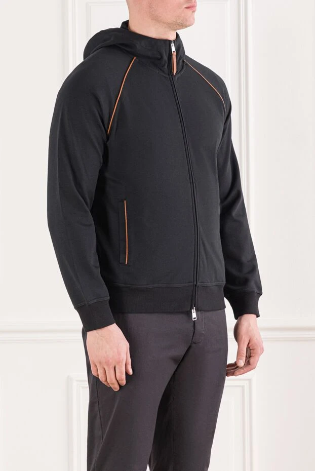 Brunello Cucinelli чорна спортивна куртка з контрастною помаранчевою окантовкою з бавовни 187983 - фото 3