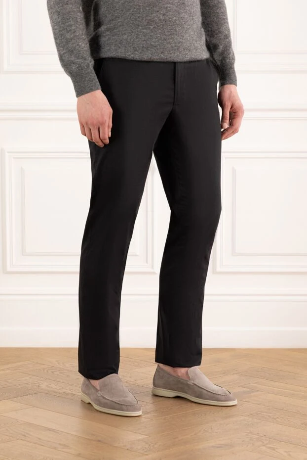 Cesare di Napoli men's black jogop fan trousers with drawstring made of cotton and silk 188002 - photo 3