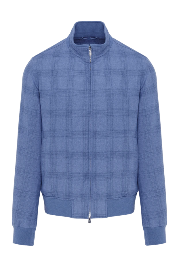 Enrico Mandelli куртка бомбер в клітинку блакитного кольору з шовку та кашеміру 188021 - фото 1