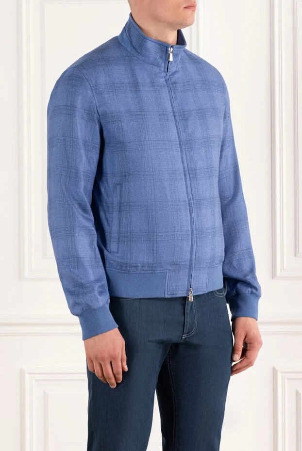 Enrico Mandelli куртка бомбер в клітинку блакитного кольору з шовку та кашеміру 188021 - фото 3