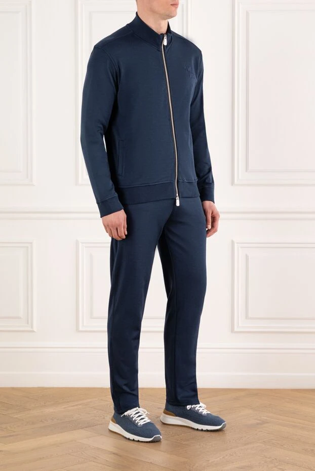 Billionaire dark blue soft cotton suit with a hood and zip-up closure 188028 - photo 3