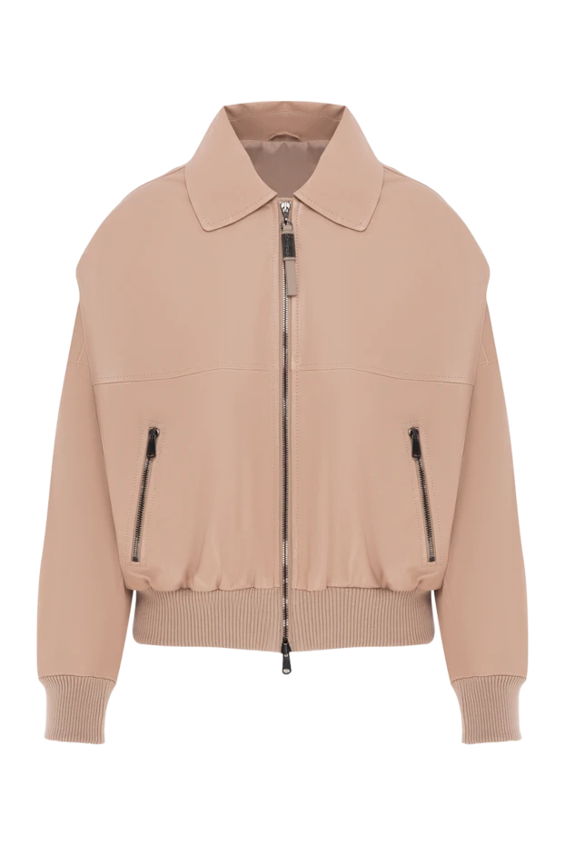 Шкіряна куртка жіноча бежева з ланцюжком Моніль - фото 1