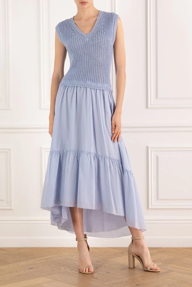 Peserico light blue knitted dress with gathered skirt 188055 - photo 2