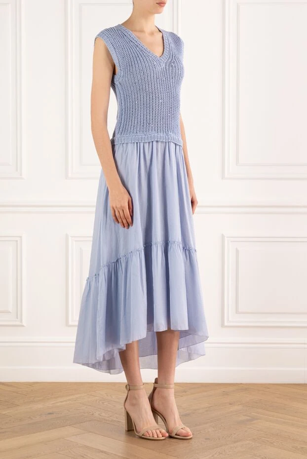 Peserico light blue knitted dress with gathered skirt 188055 - photo 3