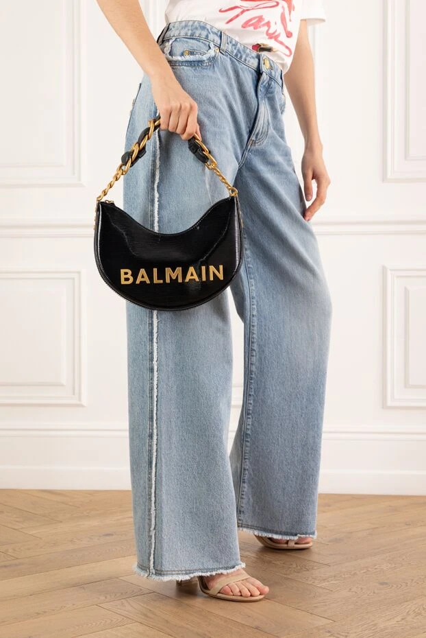 Balmain сумка soft moon 1945 из тисненой телячьей кожи черная 188073 - фото 2