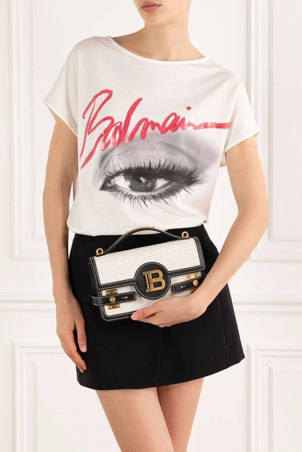 Balmain b-buzz shoulder 24 bag in woven raffia and leather white 188075 - photo 2