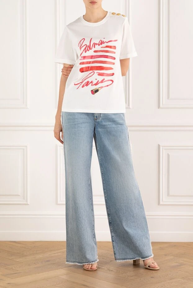 Balmain women's t-shirt with lipstick print white 188080 - photo 2