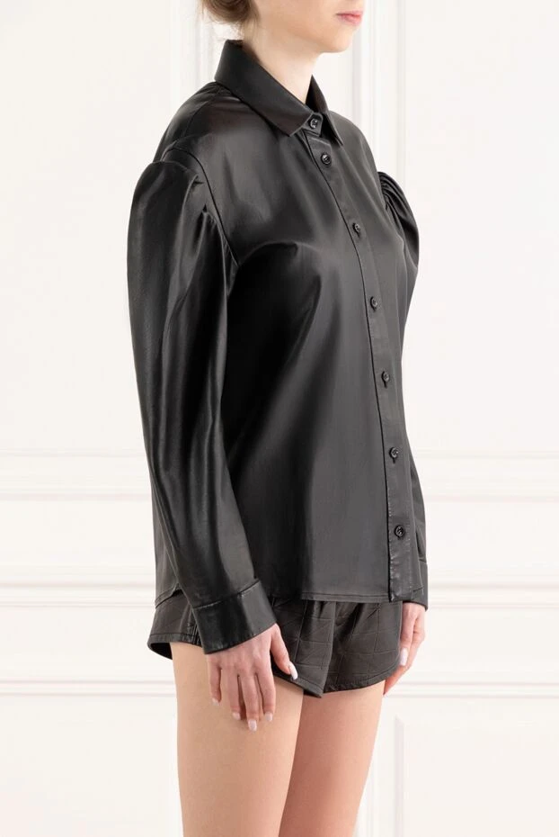 Saint Laurent black soft leather shirt with voluminous sleeves for women 188129 - photo 3