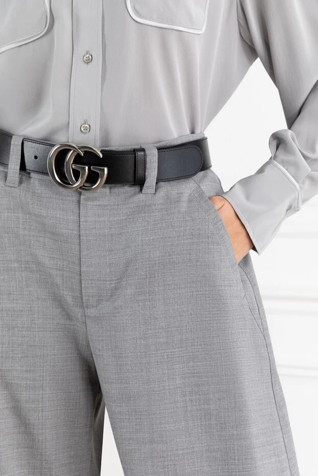 Gucci women's wide black leather belt with gg marmont 188173 - photo 2