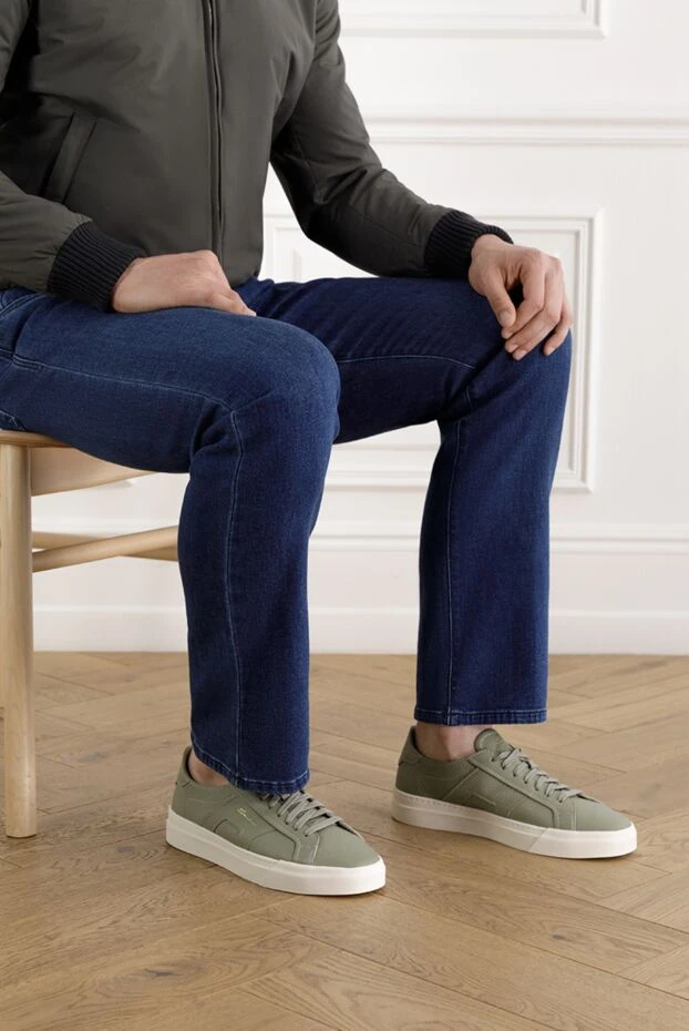 Santoni men's green sneakers in wrinkled leather 188192 - photo 2
