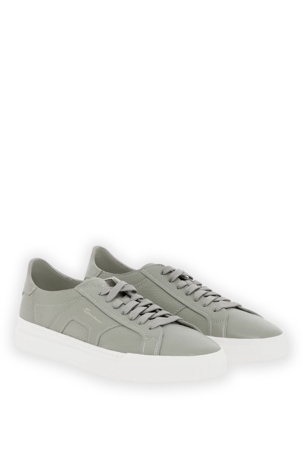 Santoni men's green sneakers in wrinkled leather 188192 - photo 3