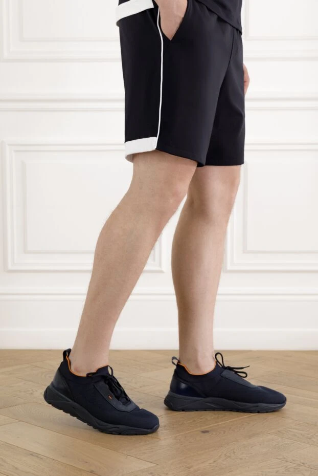 Santoni men's blue sneakers in stretch knit 188197 - photo 2