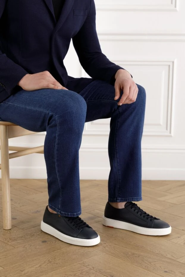 Santoni men's blue grain leather sneakers blue 188201 - photo 2