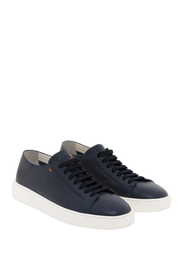 Santoni men's blue grain leather sneakers blue 188201 - photo 3