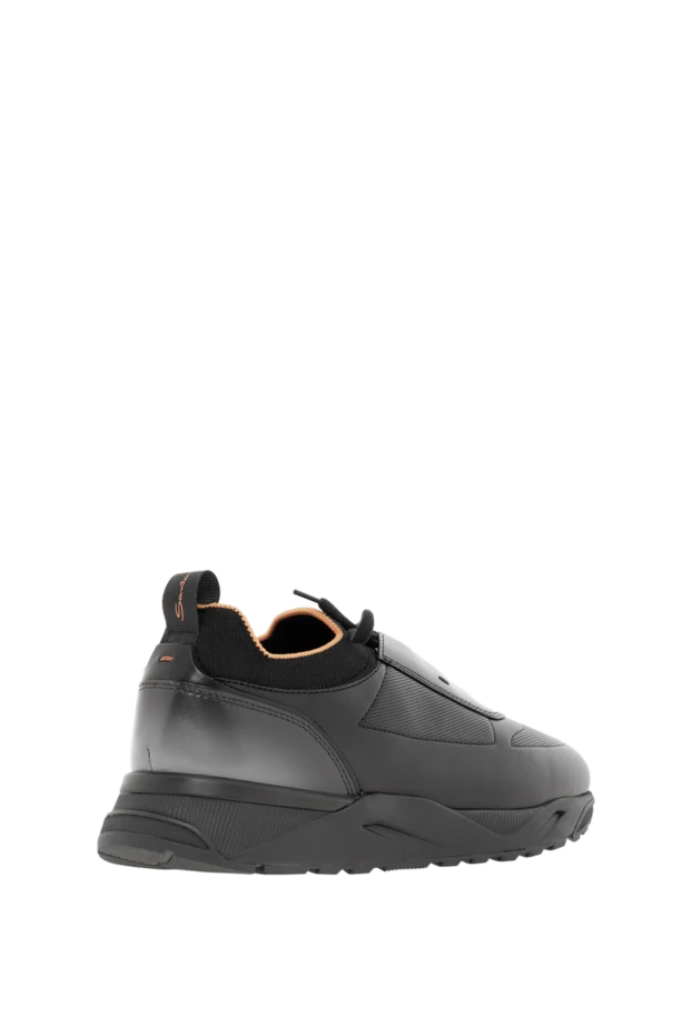 Santoni men's black leather sneakers with knitted inserts 188202 - photo 3