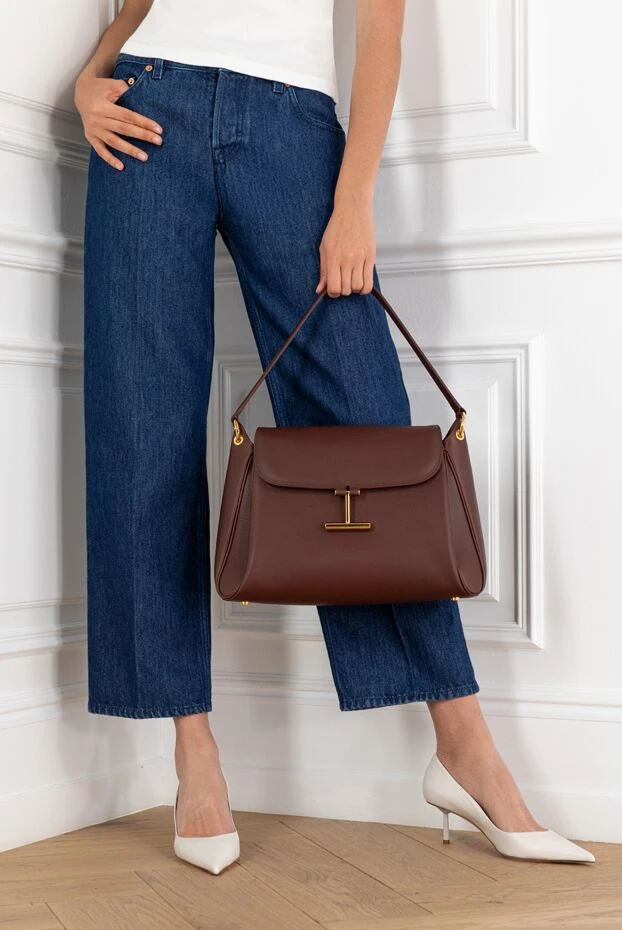 Tom Ford tara medium bag made of genuine grained leather brown 188205 - photo 2
