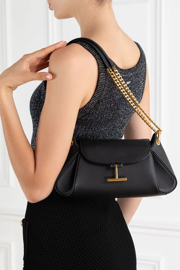 Tom Ford tara chain black women's genuine grained leather bag 188213 - photo 2