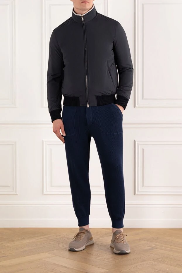 Enrico Mandelli синя куртка бомбер з контрастним коміром чоловіча 188238 - фото 2